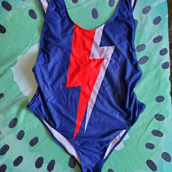 Missguided Navy and Scarlet Lightning Bolt One Piece Swimsuit - Picture 1 of 8